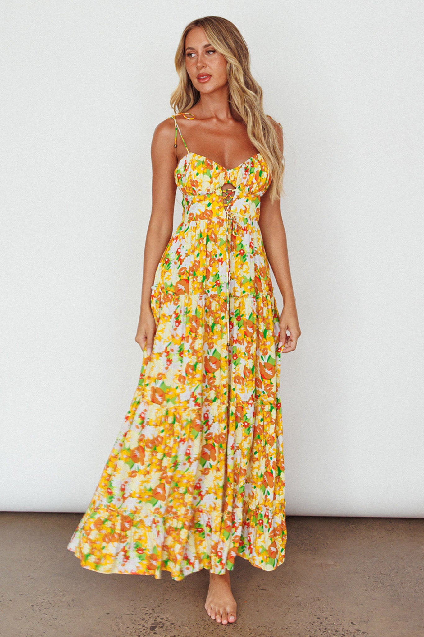 knee length dresses for ladies Keani Maxi Dress - Yellow Floral main image 1