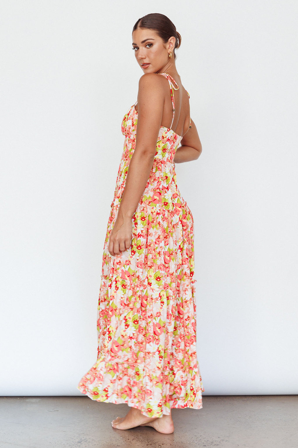 Kinlee Lace-Up Bodice Maxi Dress Floral Pink by Selfie Leslie