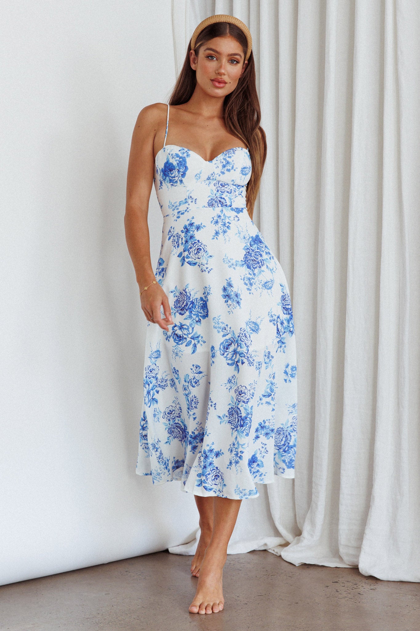 karen millen blue floral dress Blue KarenMillen Floral Print Crepe High Neck Midi Dress
