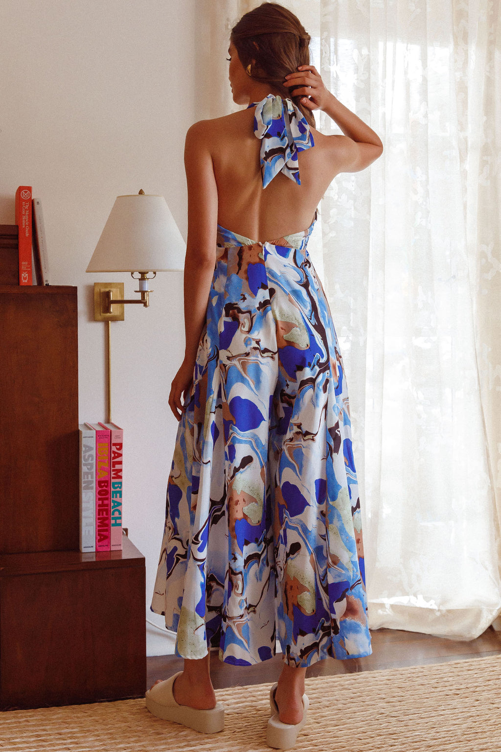 Solstice Sun Halterneck Jumpsuit Swirl Blue by Selfie Leslie