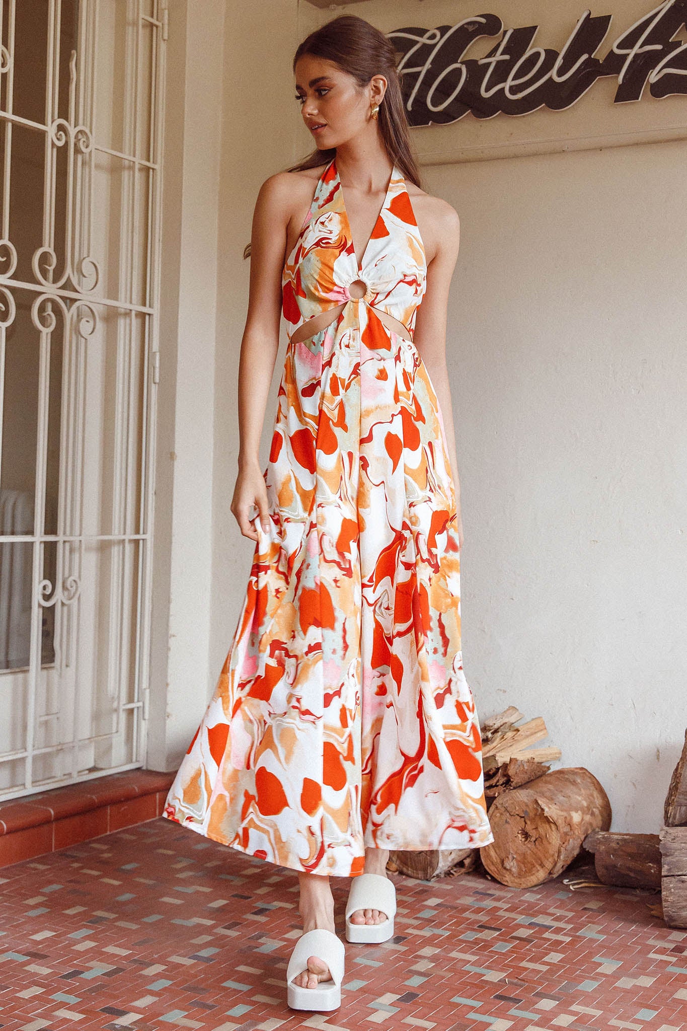 Solstice Sun Halterneck Jumpsuit Swirl Orange by Selfie Leslie