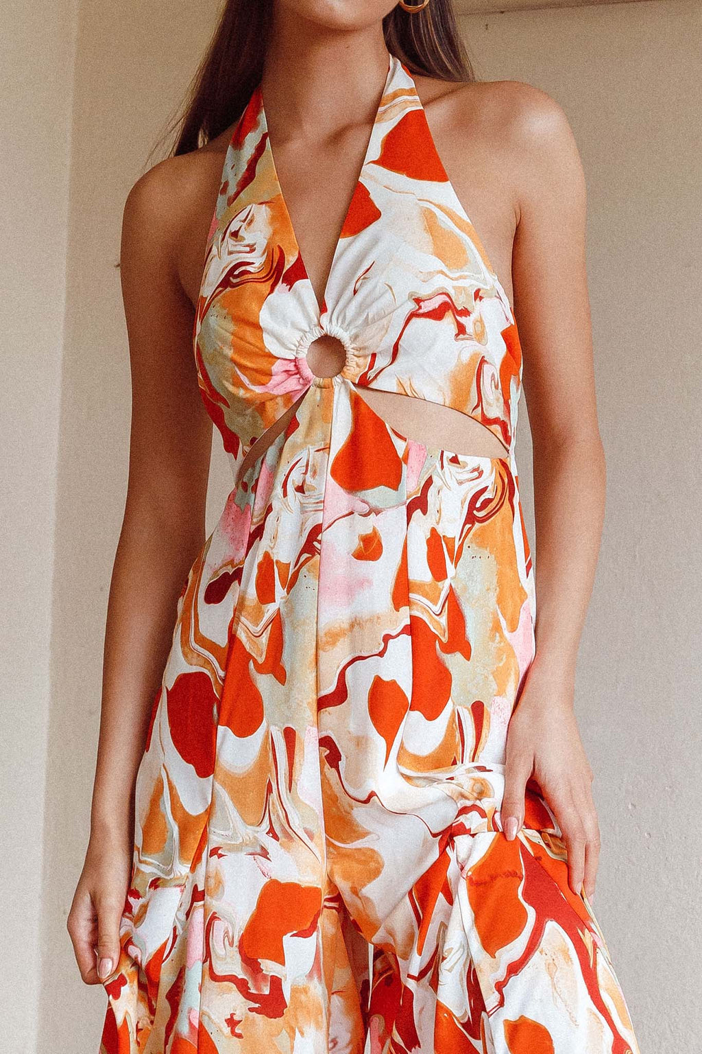 Solstice Sun Halterneck Jumpsuit Swirl Orange by Selfie Leslie