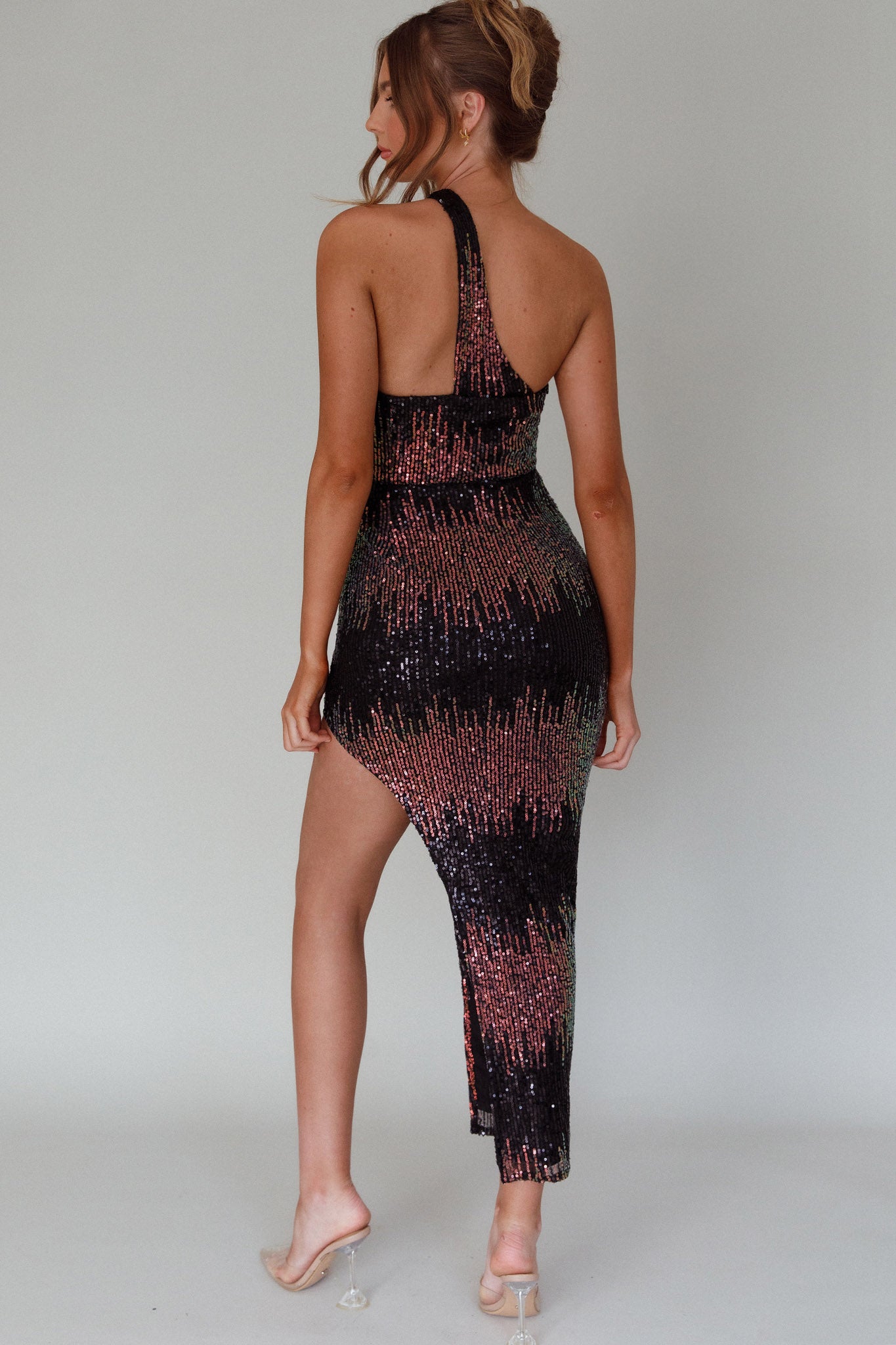 Shooting Stars One-Shoulder Sequin Dress Black by Selfie Leslie