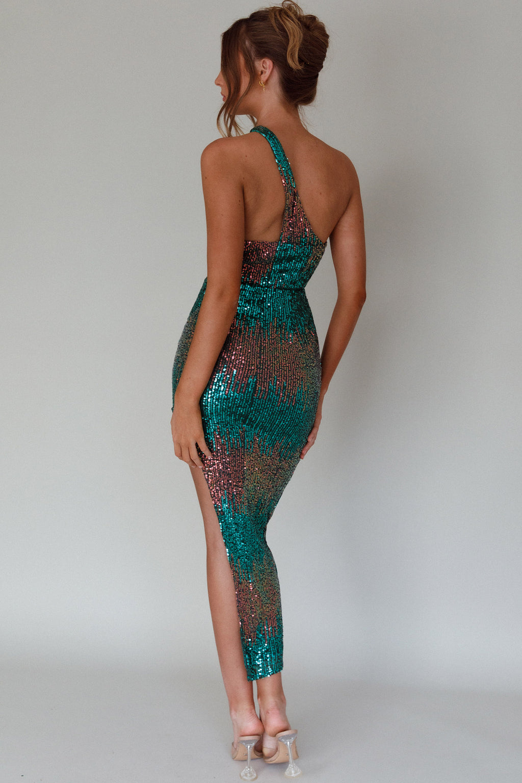 Shooting Stars One-Shoulder Sequin Dress Green by Selfie Leslie