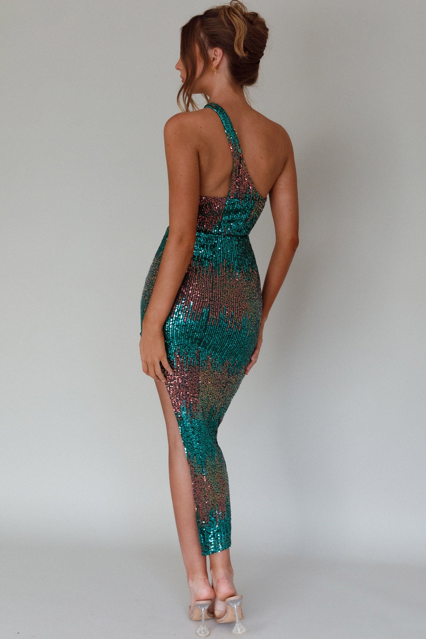 Shooting Stars One-Shoulder Sequin Dress Green by Selfie Leslie