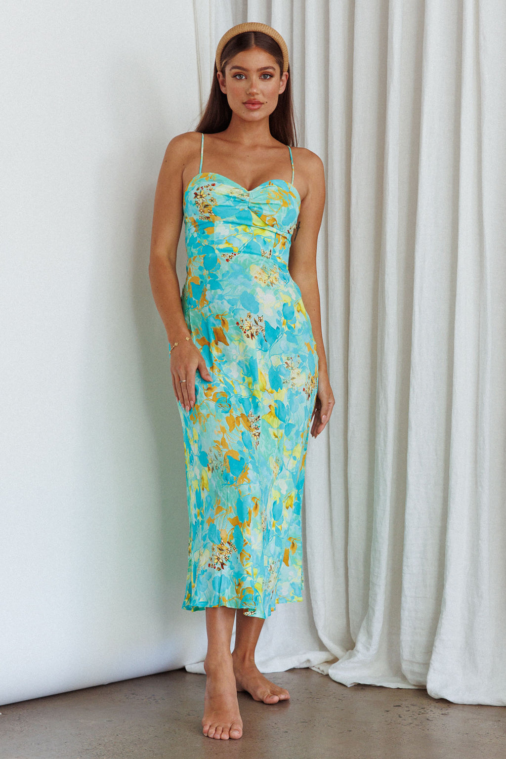 Golden Sands Cami Strap Maxi Dress Floral Teal by Selfie Leslie