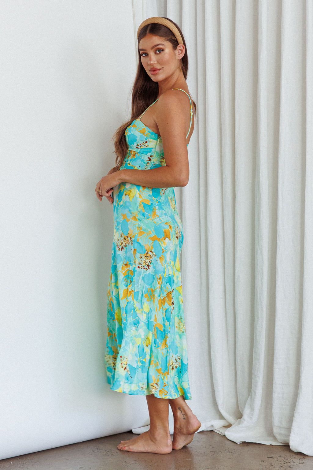 Golden Sands Cami Strap Maxi Dress Floral Teal by Selfie Leslie