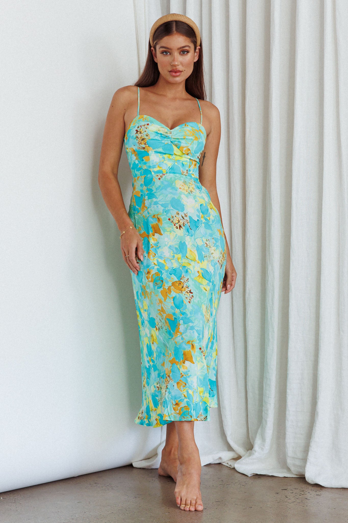 Golden Sands Cami Strap Maxi Dress Floral Teal by Selfie Leslie