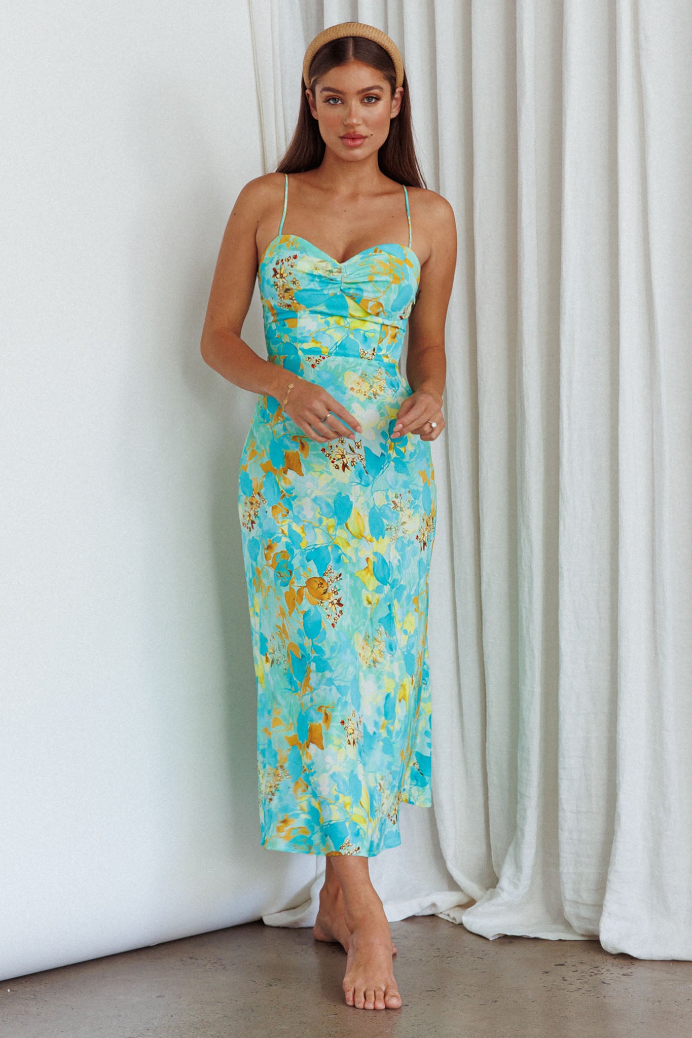 Golden Sands Cami Strap Maxi Dress Floral Teal by Selfie Leslie
