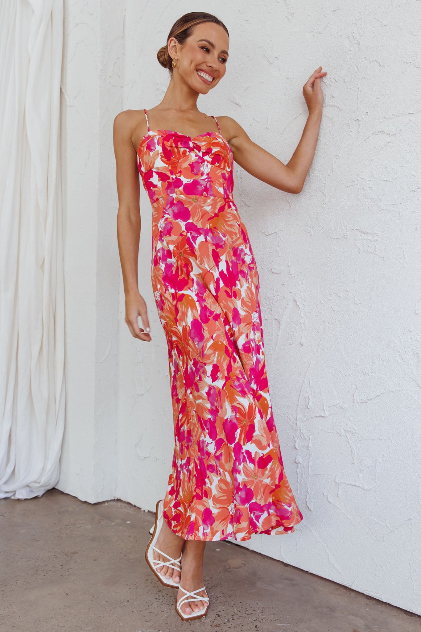 Golden Sands Cami Strap Maxi Dress Floral Red by Selfie Leslie