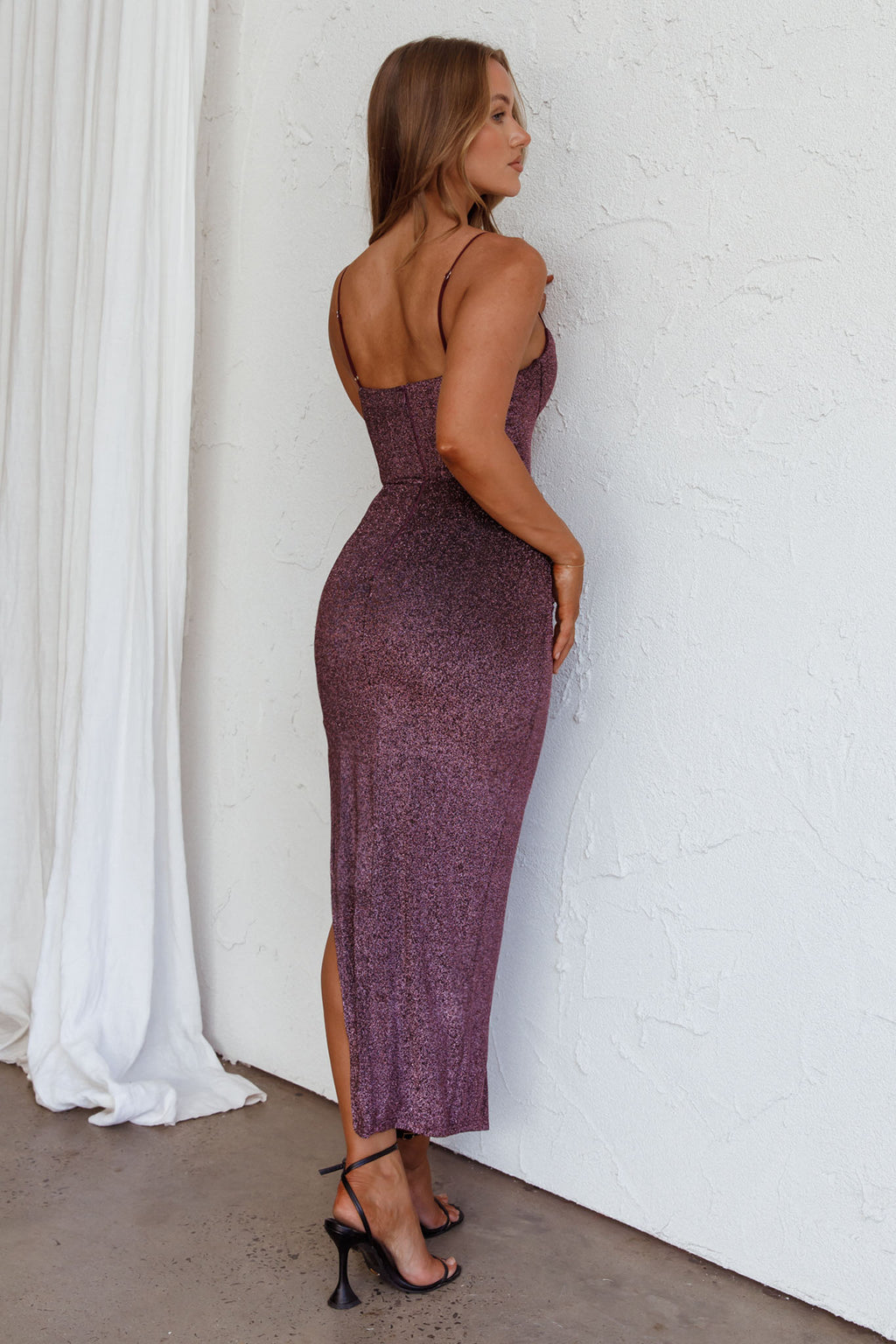 Silver Screen Queen Thigh Split Maxi Dress Purple by Selfie Leslie