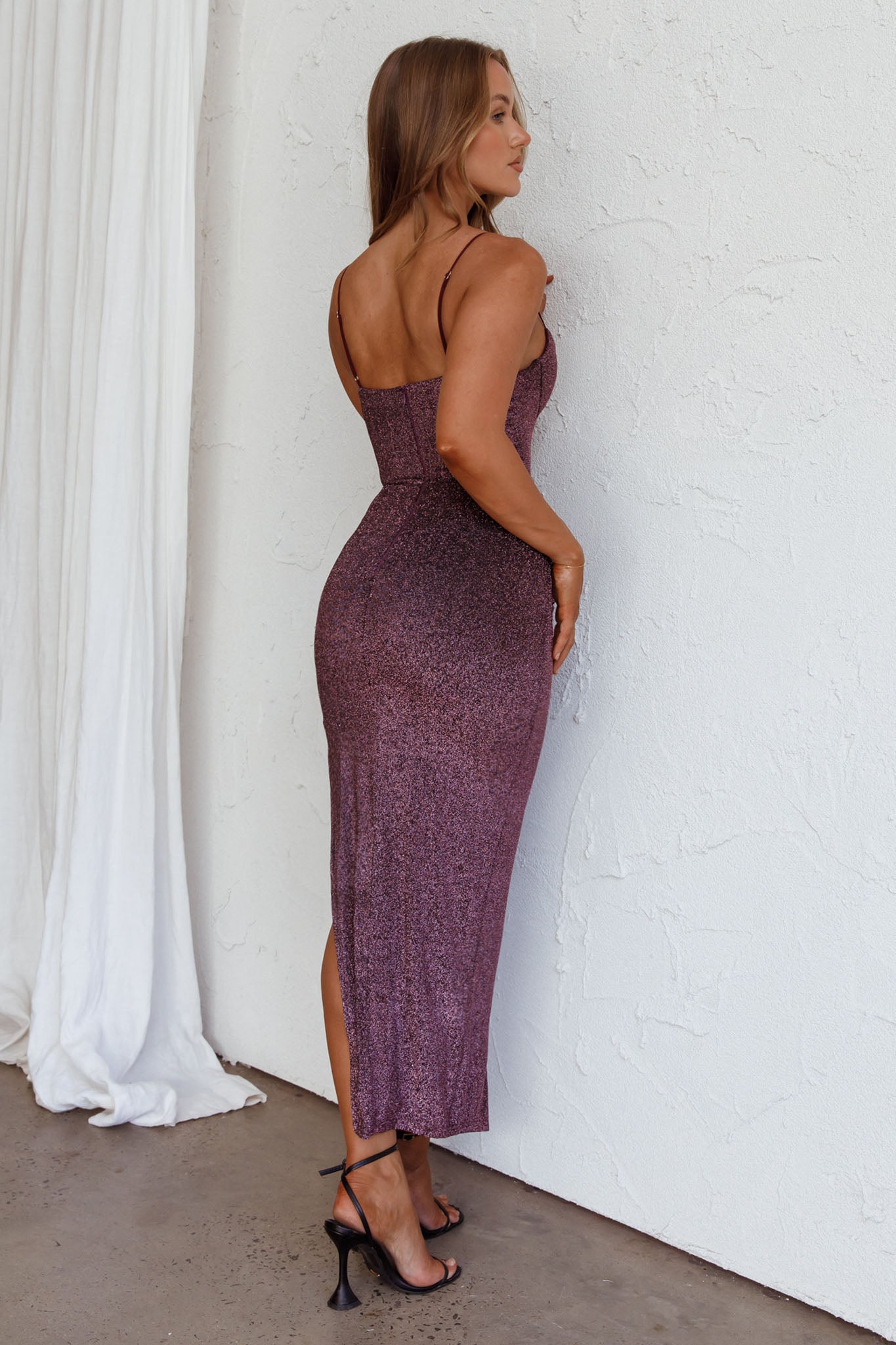 Silver Screen Queen Thigh Split Maxi Dress Purple by Selfie Leslie
