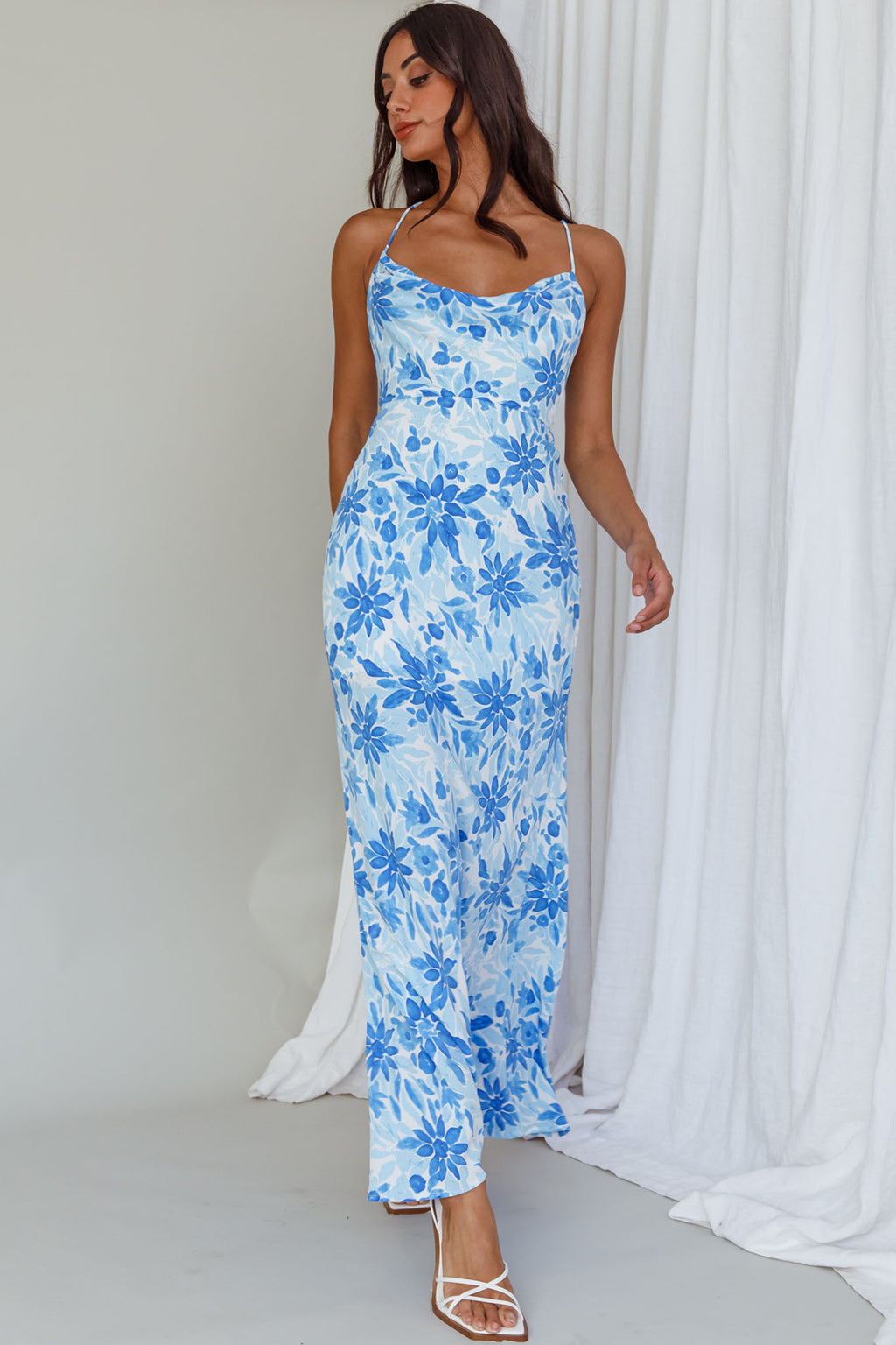 Janaina Tie-Up Back Maxi Dress Floral Blue by Selfie Leslie