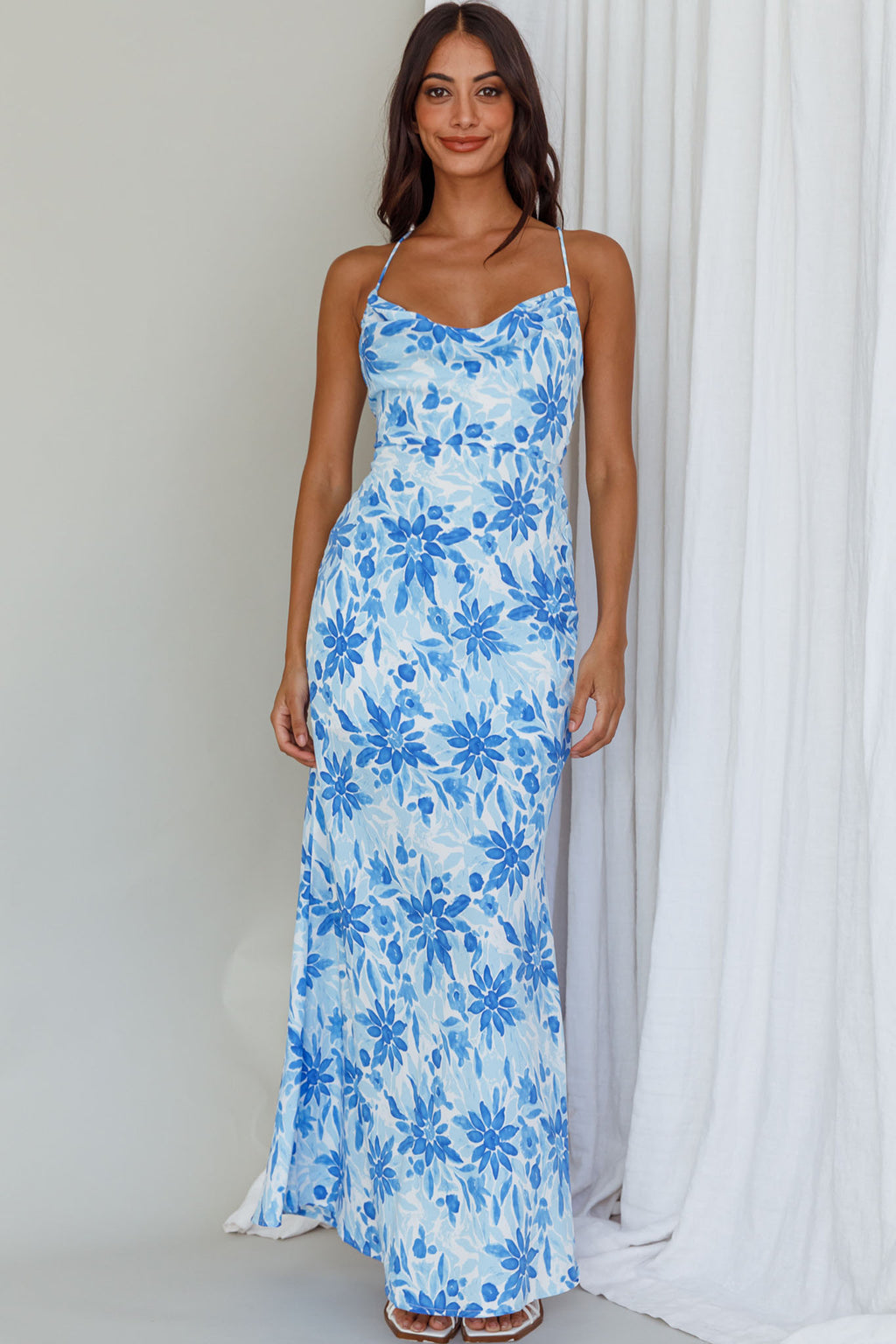 Janaina Tie-Up Back Maxi Dress Floral Blue by Selfie Leslie