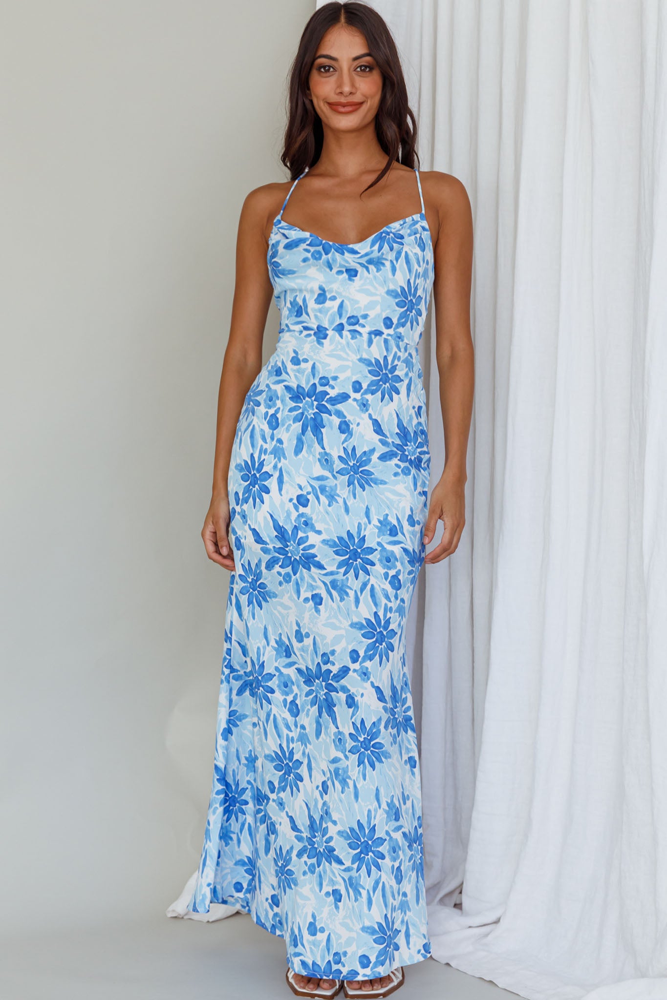 Janaina Tie-Up Back Maxi Dress Floral Blue by Selfie Leslie