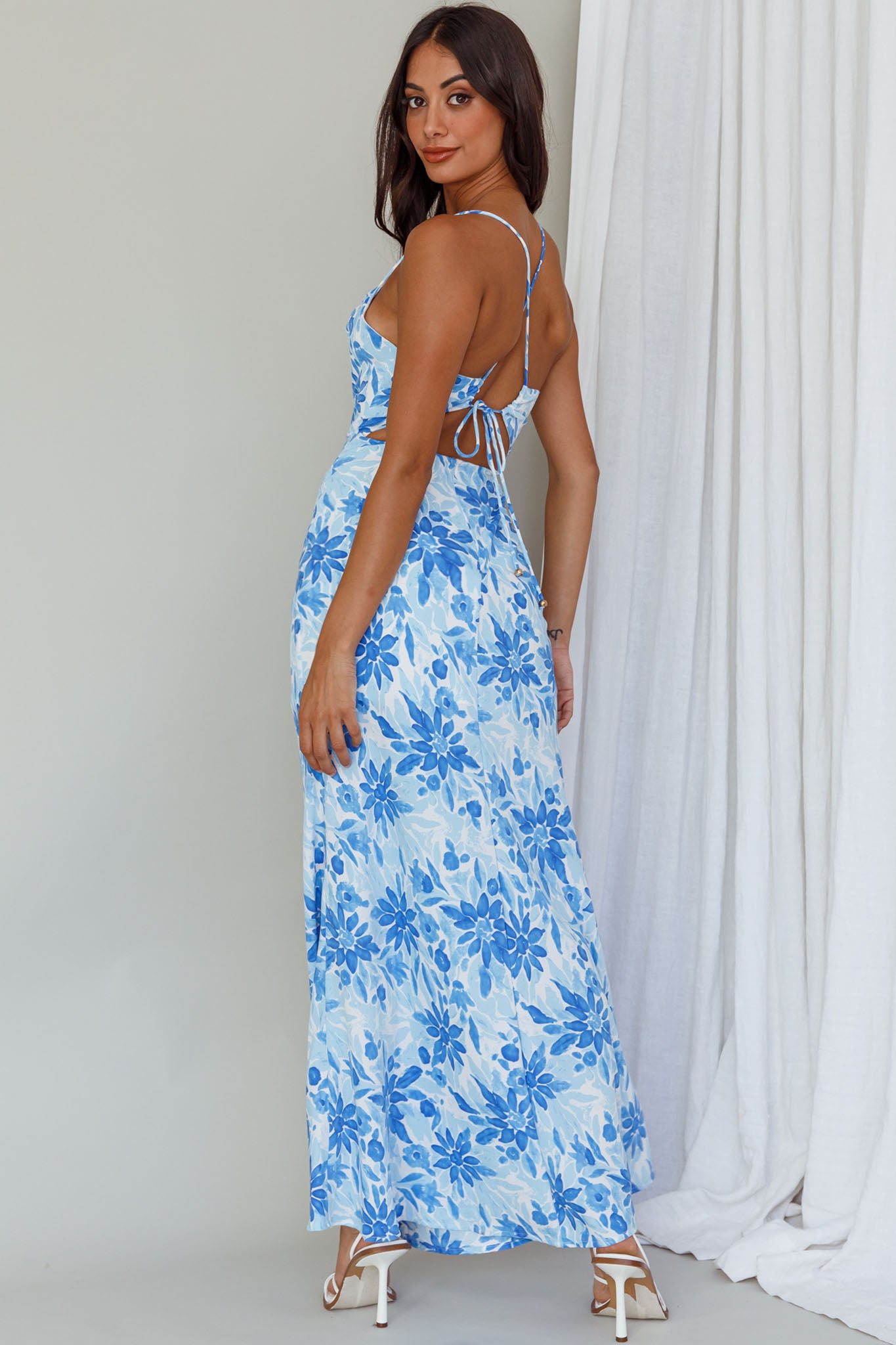 Janaina Tie-Up Back Maxi Dress Floral Blue by Selfie Leslie