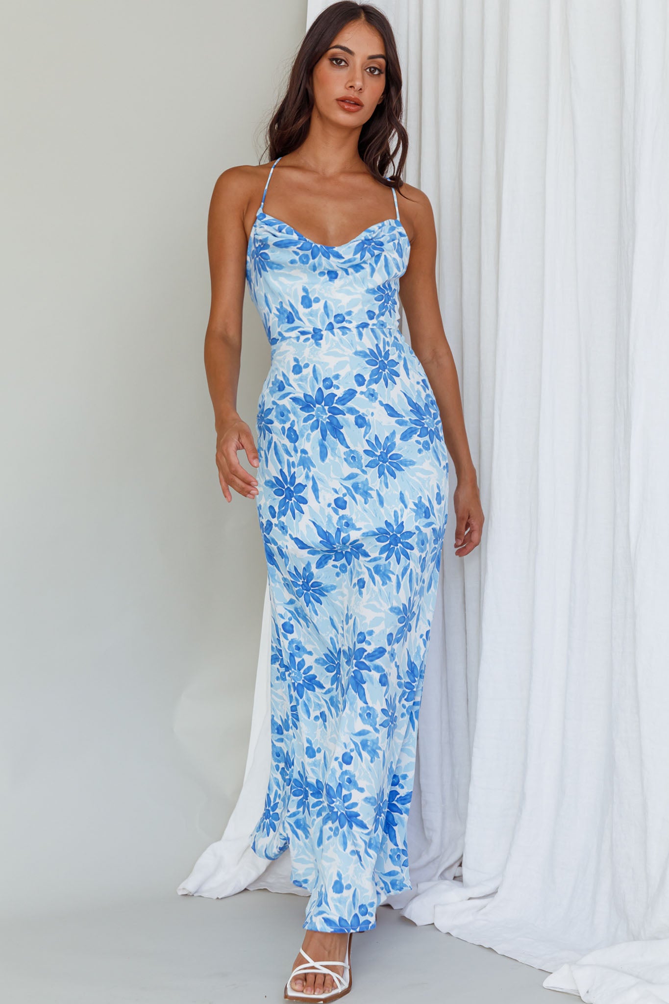 Janaina Tie-Up Back Maxi Dress Floral Blue by Selfie Leslie