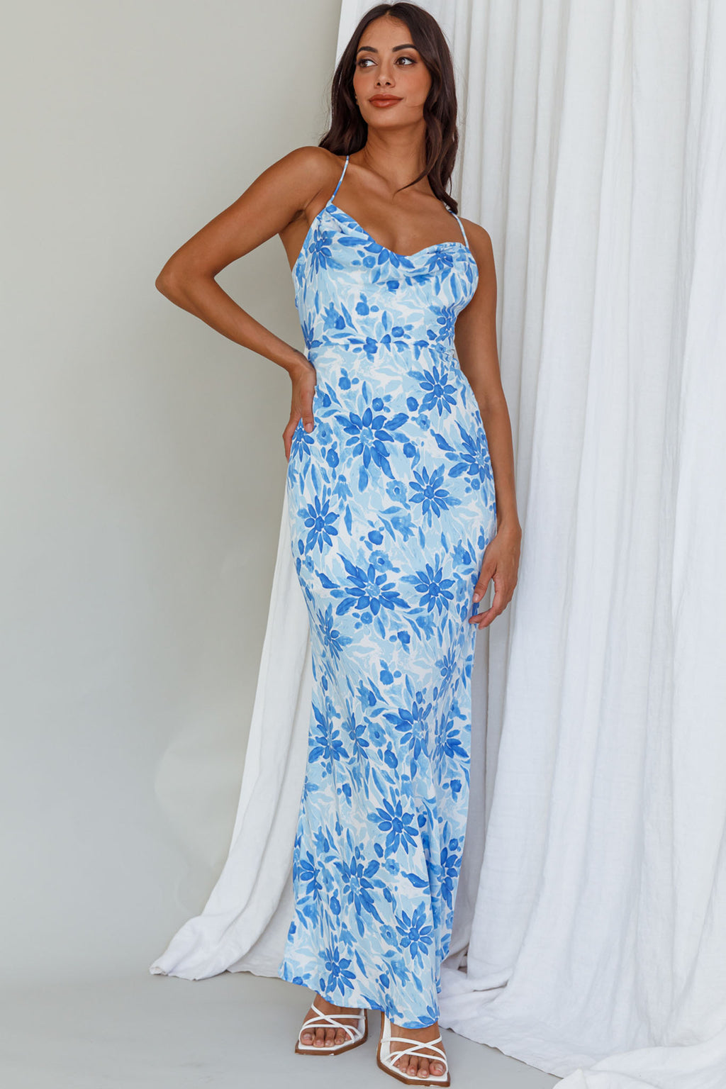 Janaina Tie-Up Back Maxi Dress Floral Blue by Selfie Leslie
