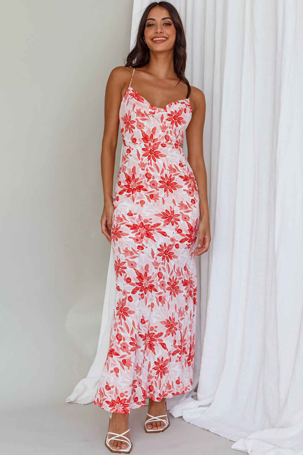 Janaina Tie-Up Back Maxi Dress Floral Red by Selfie Leslie