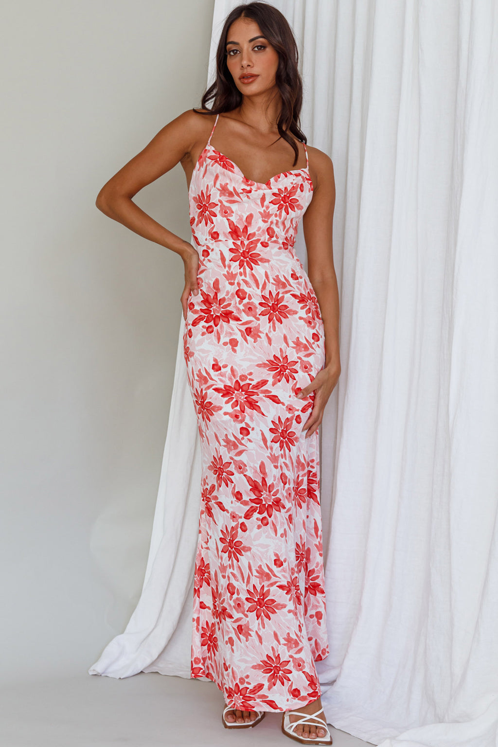 Janaina Tie-Up Back Maxi Dress Floral Red by Selfie Leslie