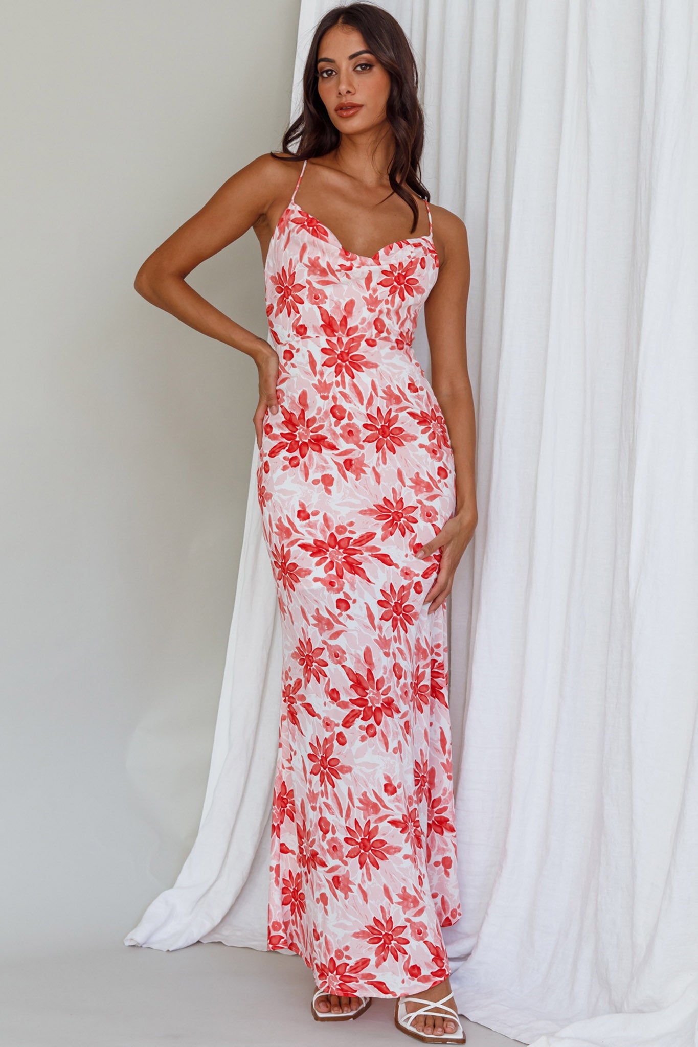 Janaina Tie-Up Back Maxi Dress Floral Red by Selfie Leslie