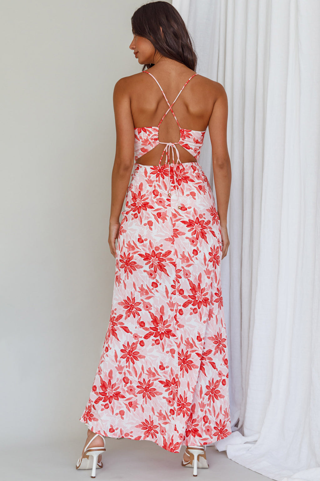 Janaina Tie-Up Back Maxi Dress Floral Red by Selfie Leslie