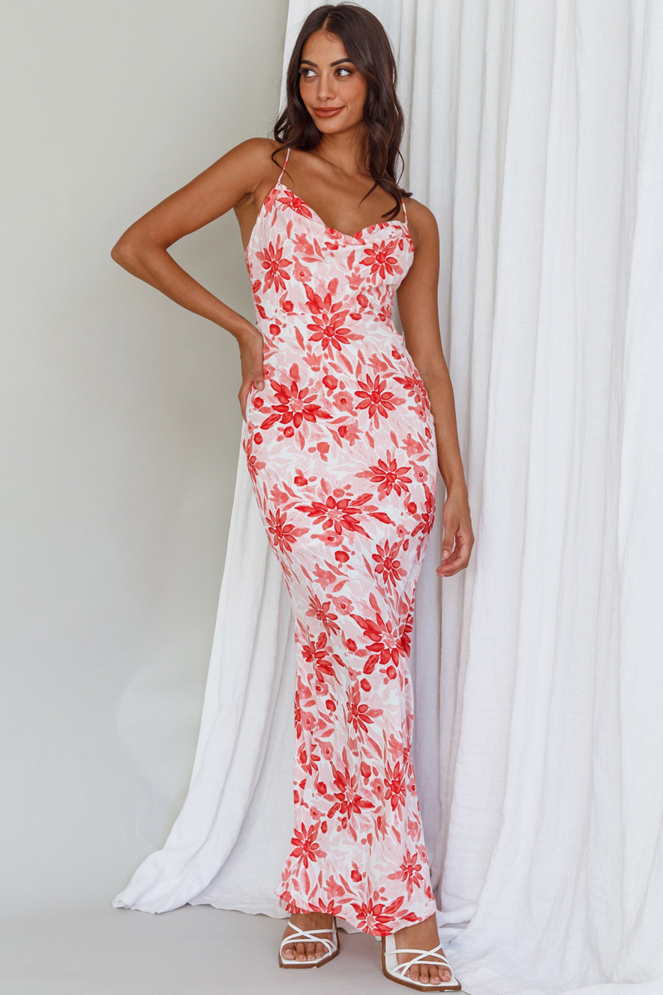 Janaina Tie-Up Back Maxi Dress Floral Red by Selfie Leslie