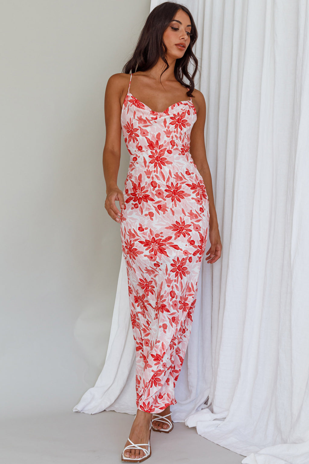 Janaina Tie-Up Back Maxi Dress Floral Red by Selfie Leslie