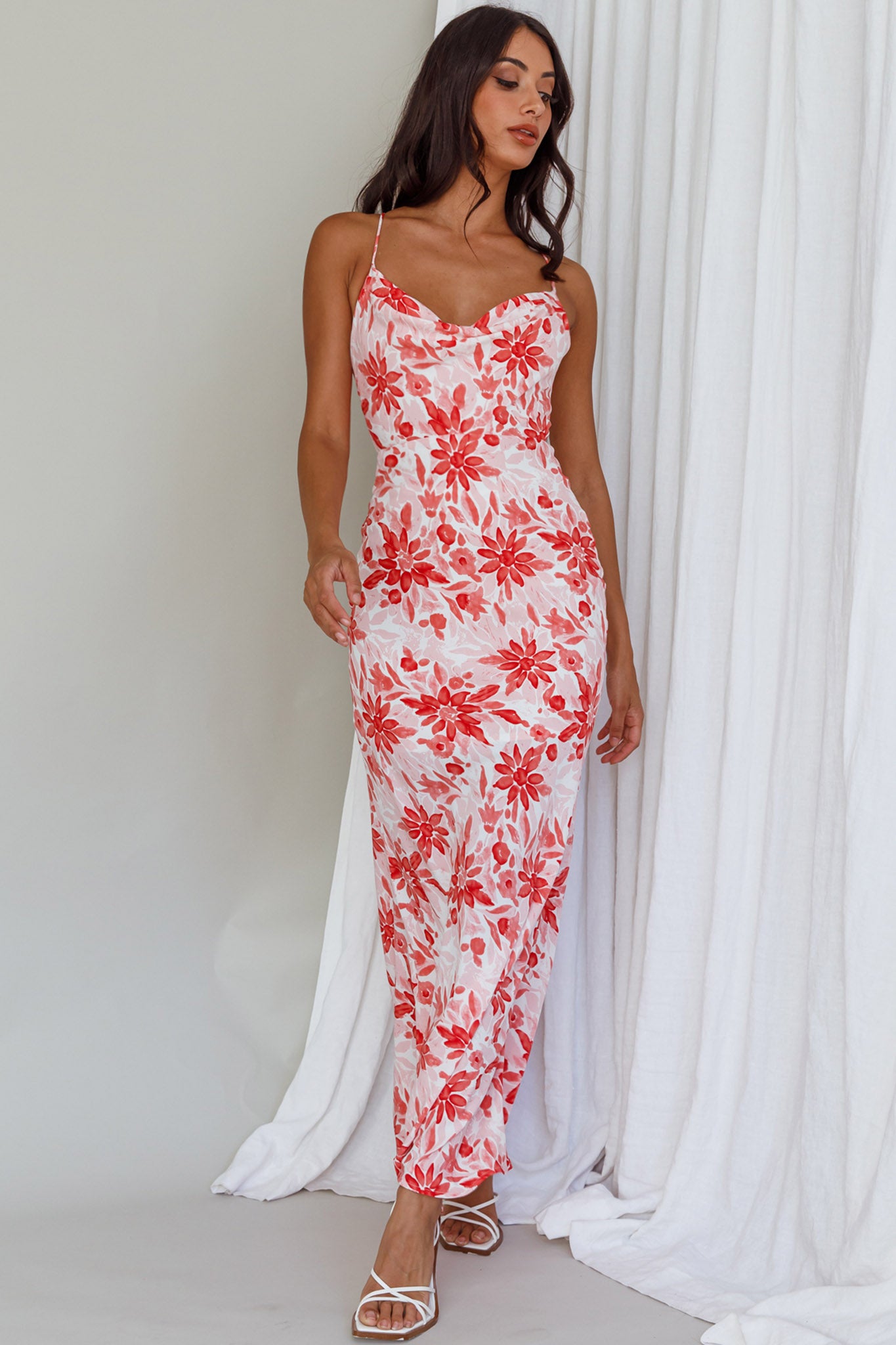 Janaina Tie-Up Back Maxi Dress Floral Red by Selfie Leslie