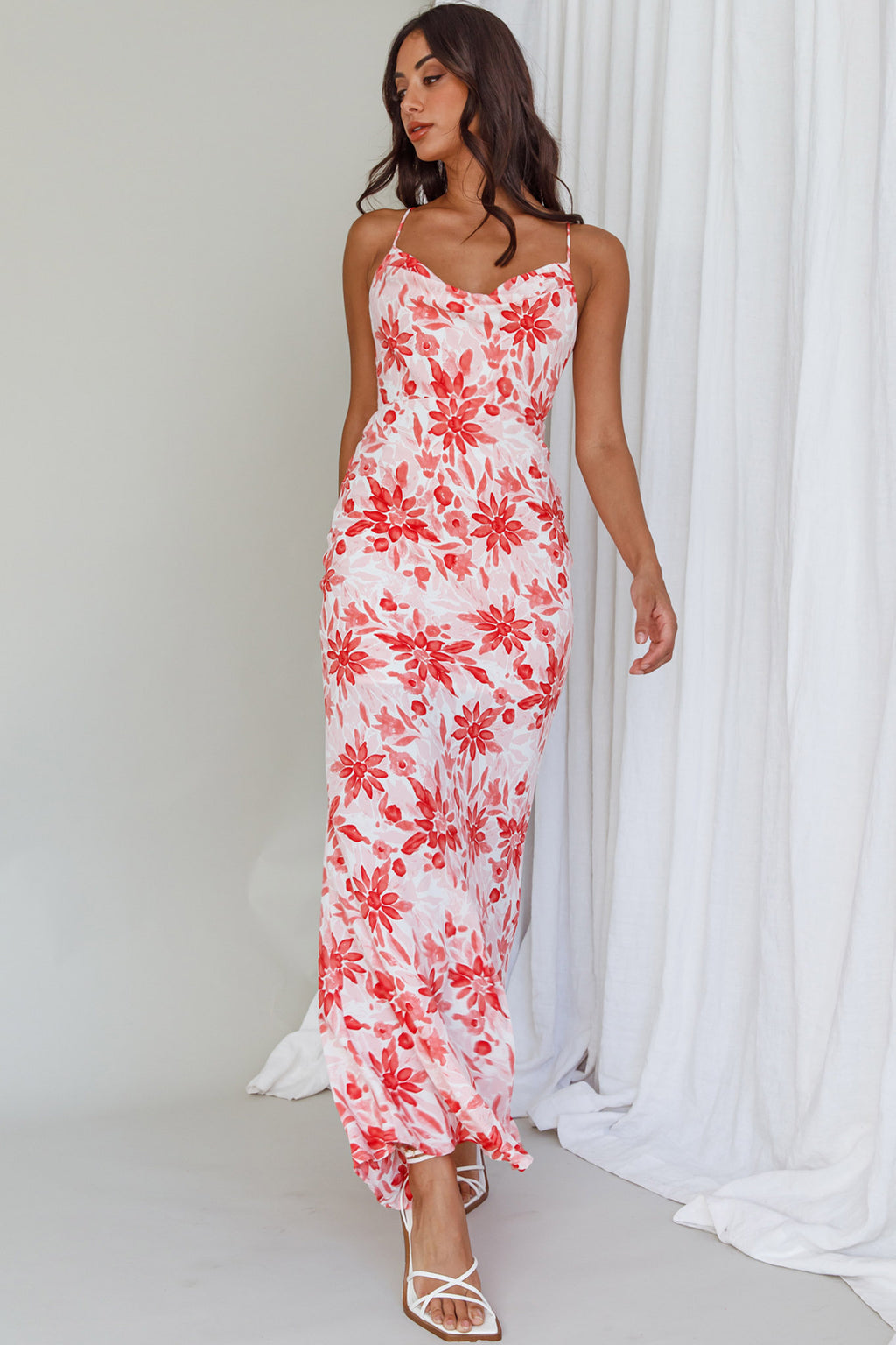 Janaina Tie-Up Back Maxi Dress Floral Red by Selfie Leslie