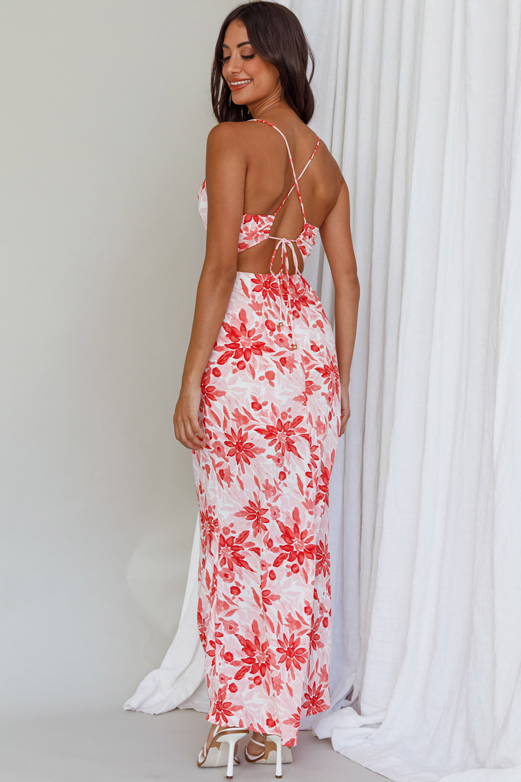 Janaina Tie-Up Back Maxi Dress Floral Red by Selfie Leslie