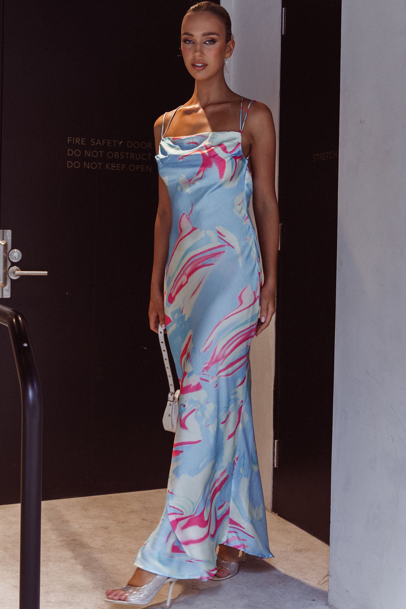 Moment With You Ruched Bust Midi Dress Swirl Blue/White by Selfie Leslie