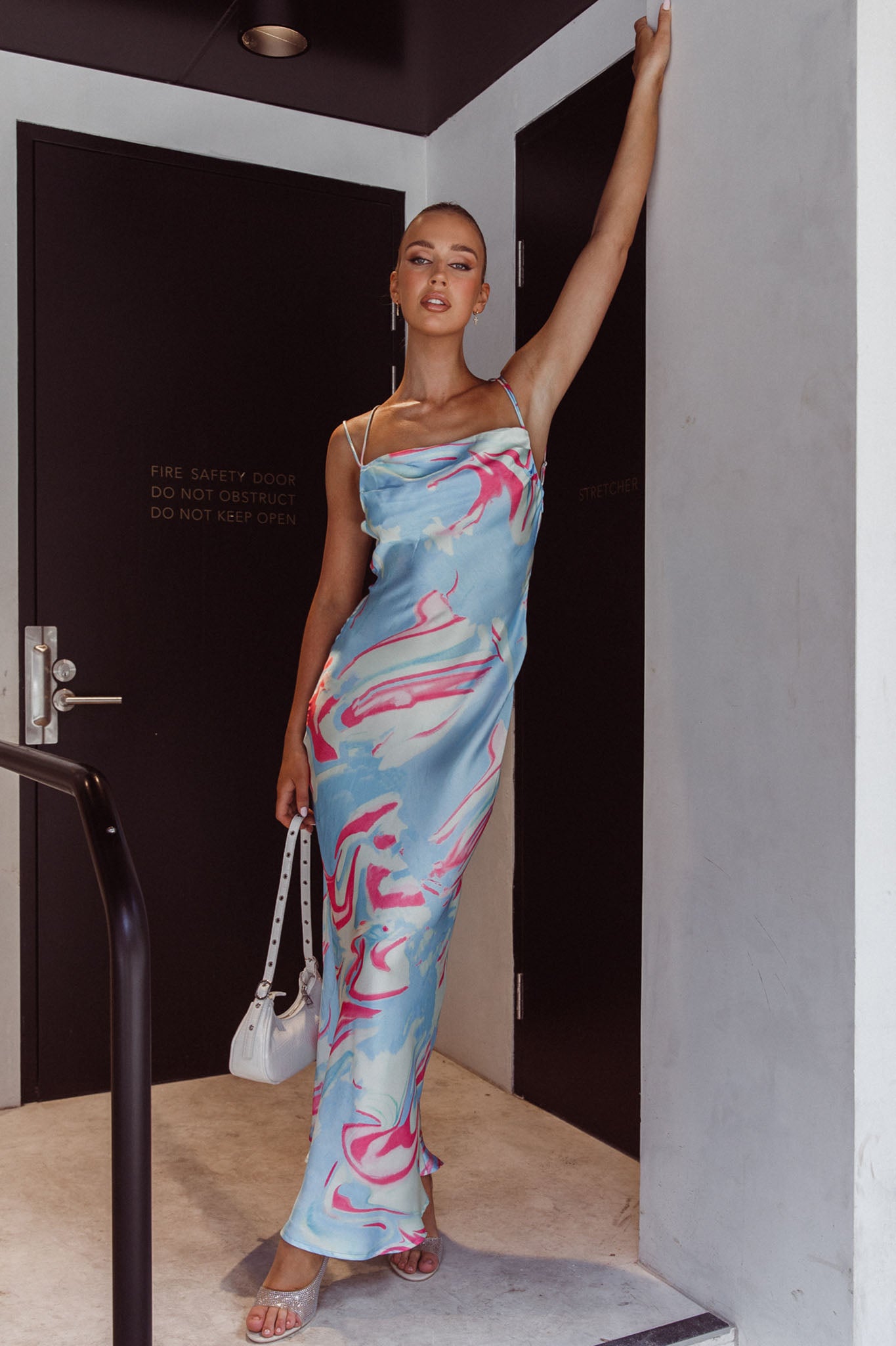 Moment With You Ruched Bust Midi Dress Swirl Blue/White by Selfie Leslie