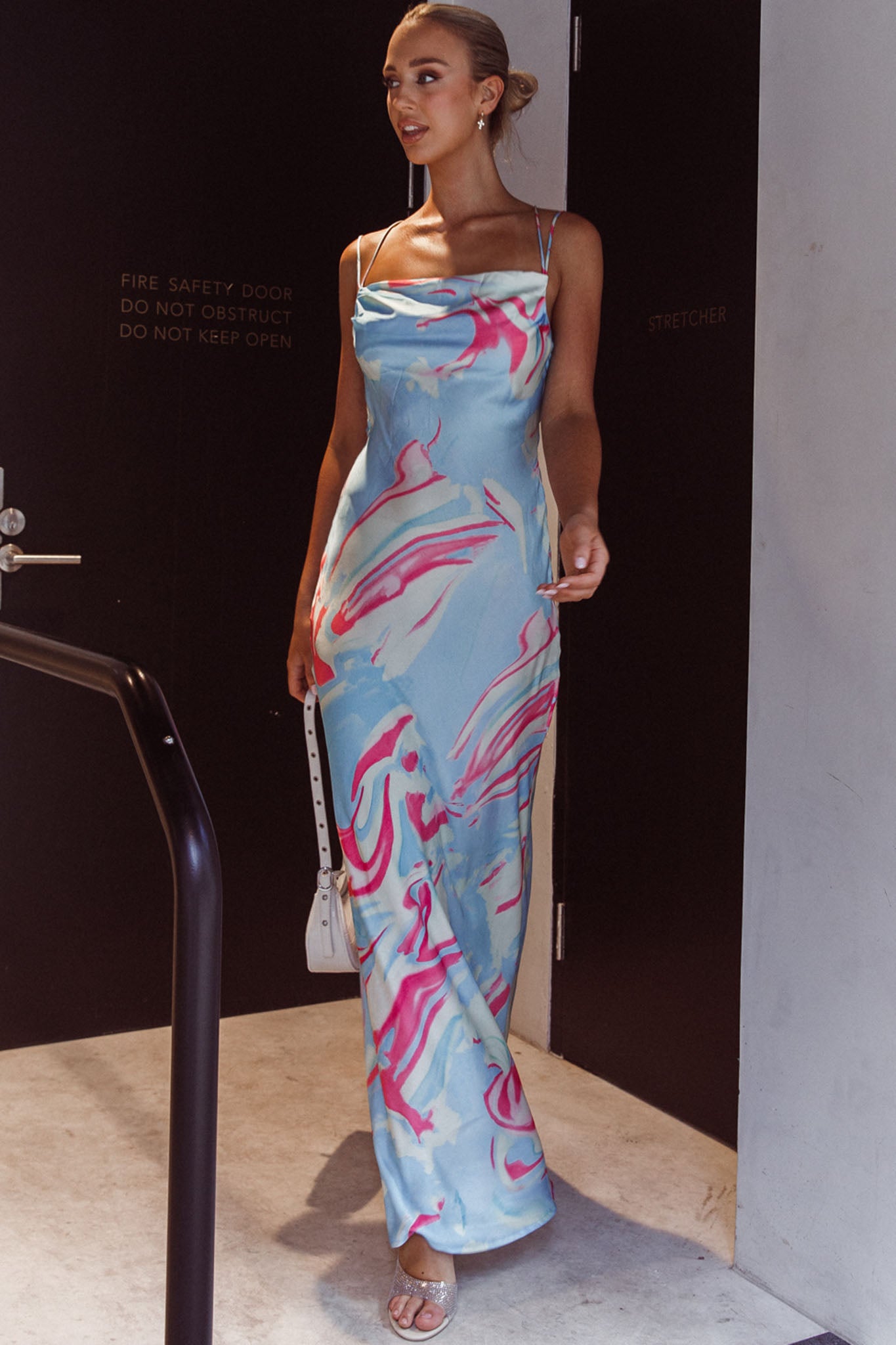 Moment With You Ruched Bust Midi Dress Swirl Blue/White by Selfie Leslie