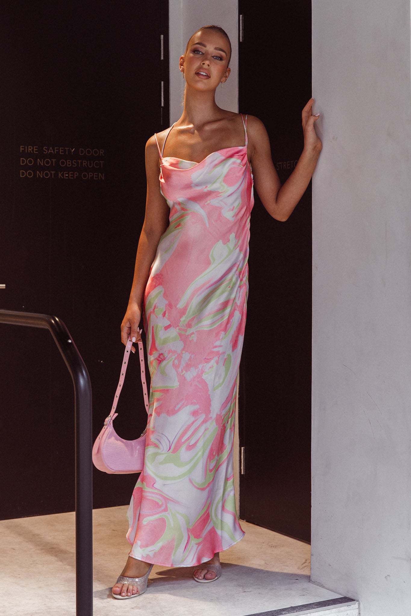 Moment With You Ruched Bust Midi Dress Swirl Pink/Lemon by Selfie Leslie