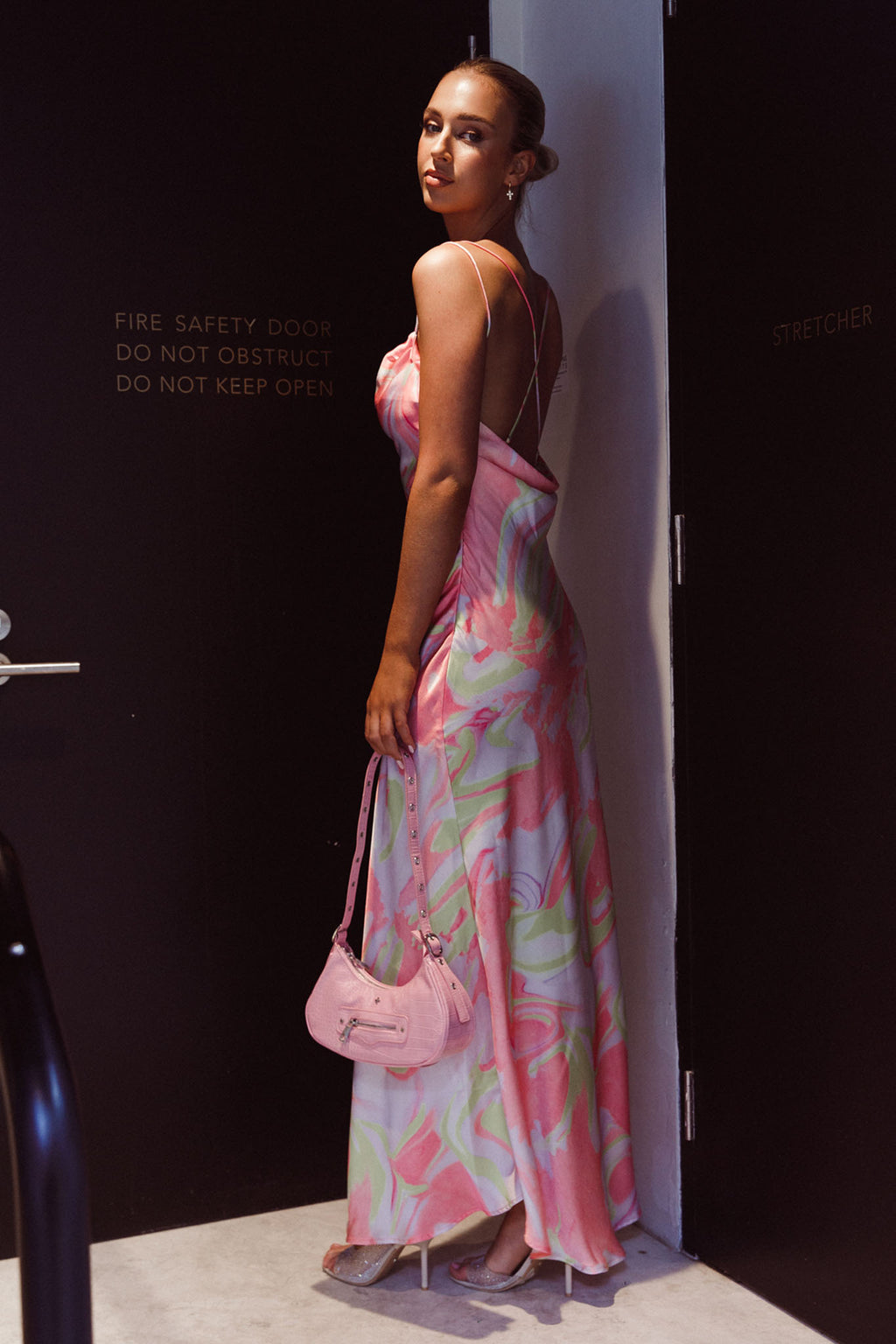 Moment With You Ruched Bust Midi Dress Swirl Pink/Lemon by Selfie Leslie