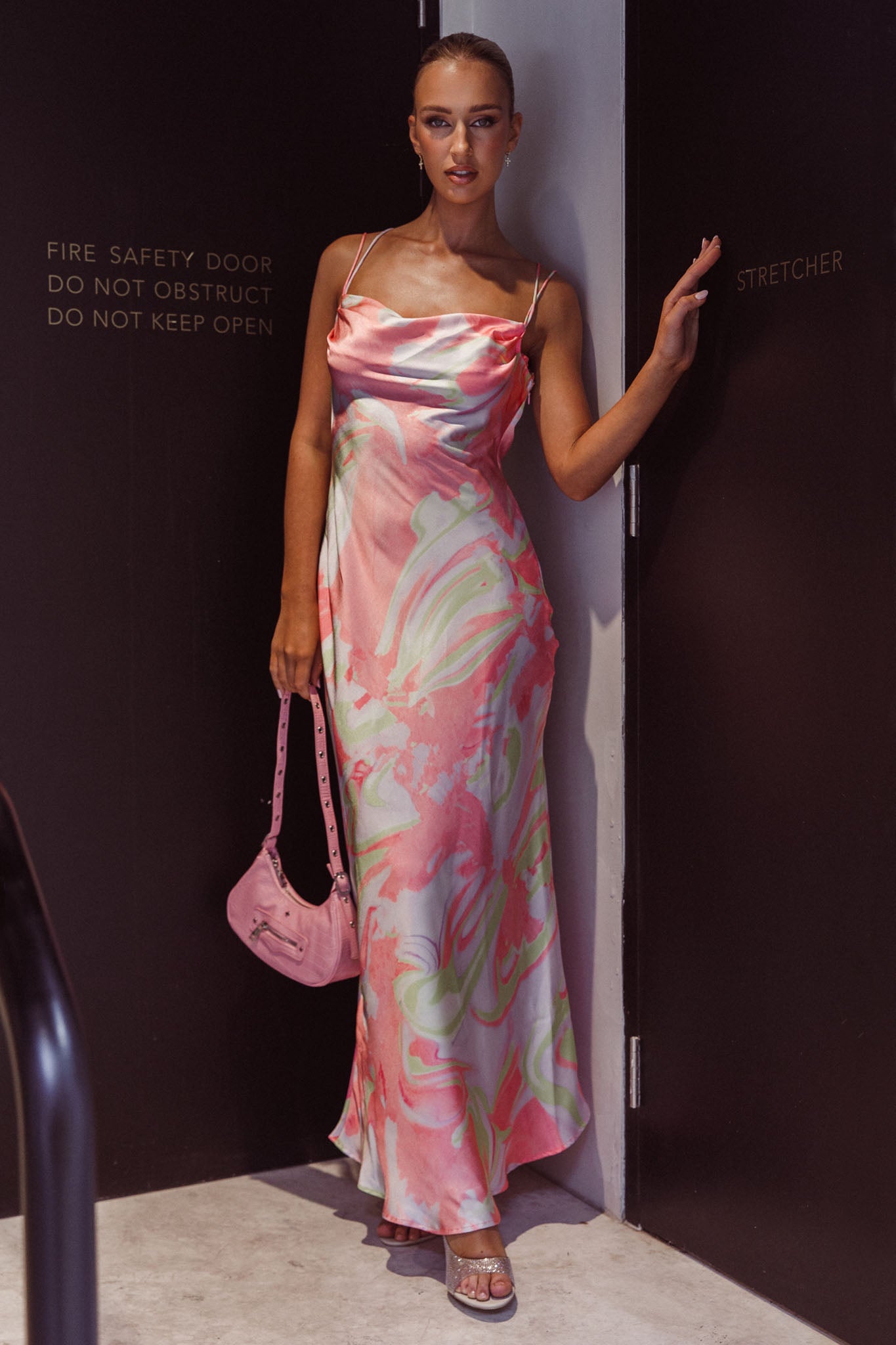 Moment With You Ruched Bust Midi Dress Swirl Pink/Lemon by Selfie Leslie