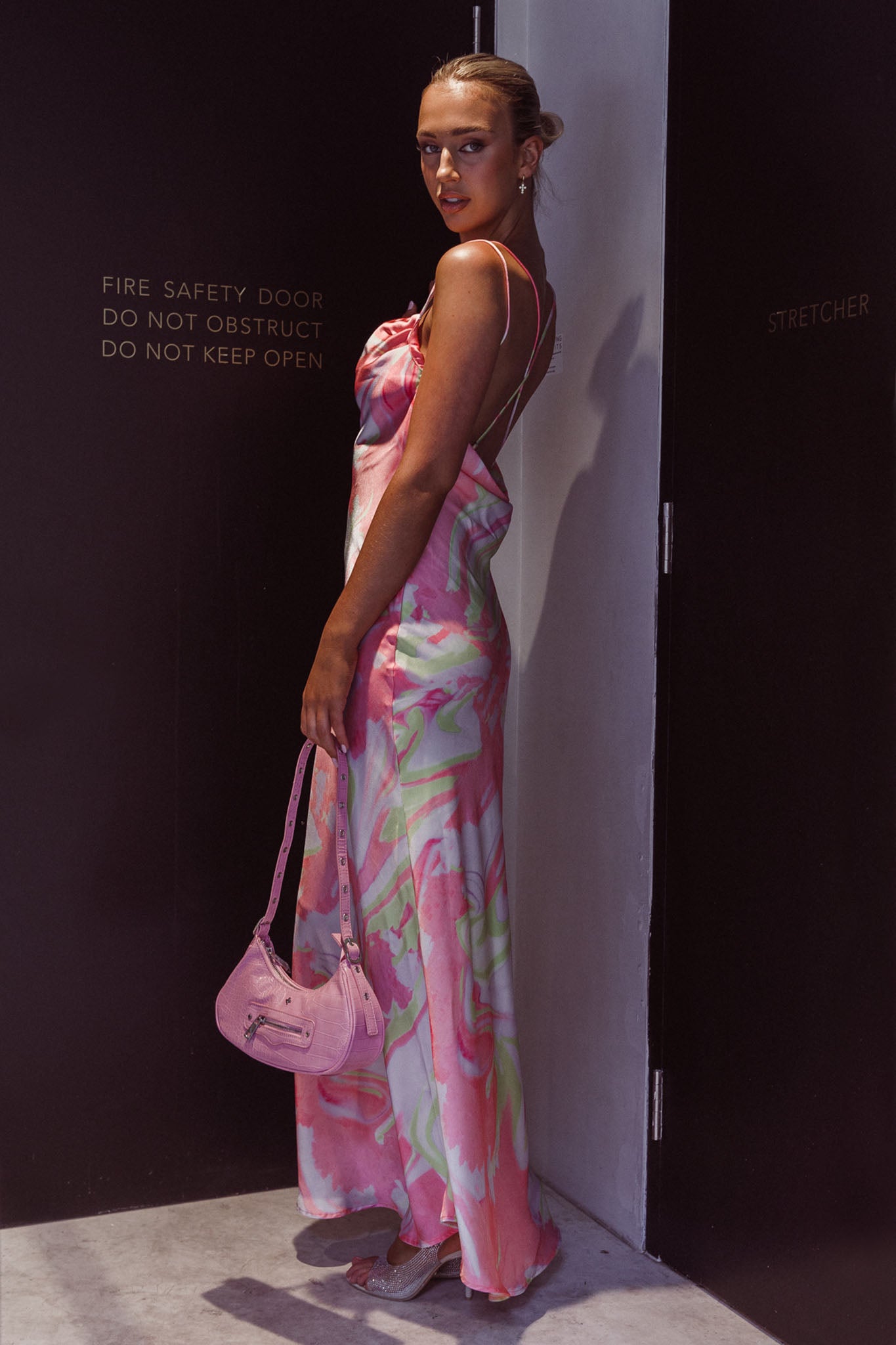 Moment With You Ruched Bust Midi Dress Swirl Pink/Lemon by Selfie Leslie
