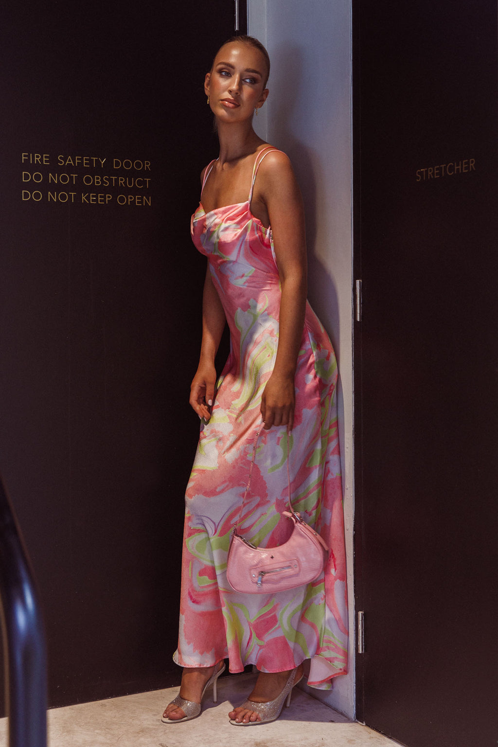 Moment With You Ruched Bust Midi Dress Swirl Pink/Lemon by Selfie Leslie