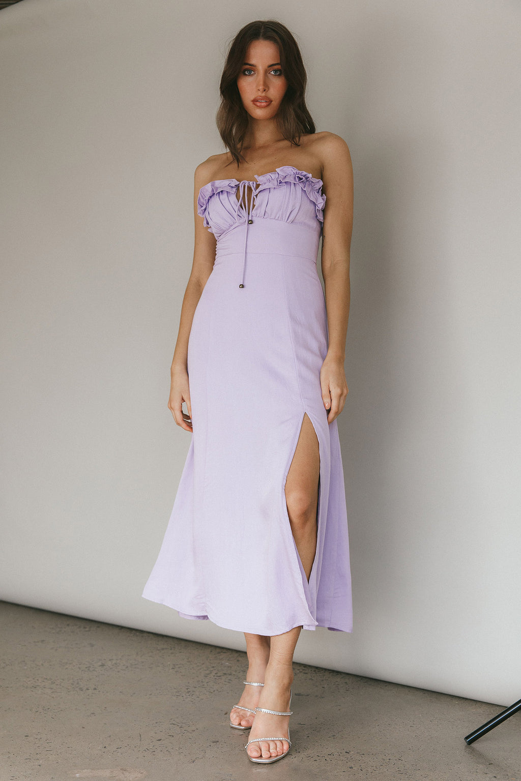 Under The Sun Tied Bust Midi Dress Lilac by Selfie Leslie