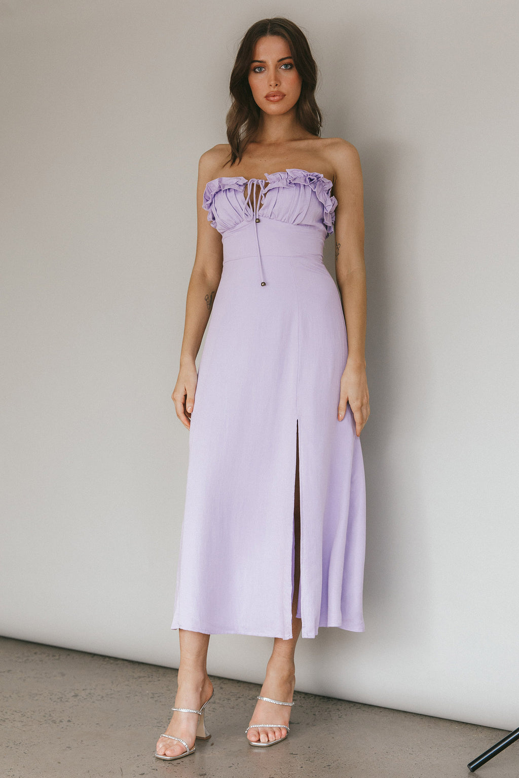 Under The Sun Tied Bust Midi Dress Lilac by Selfie Leslie