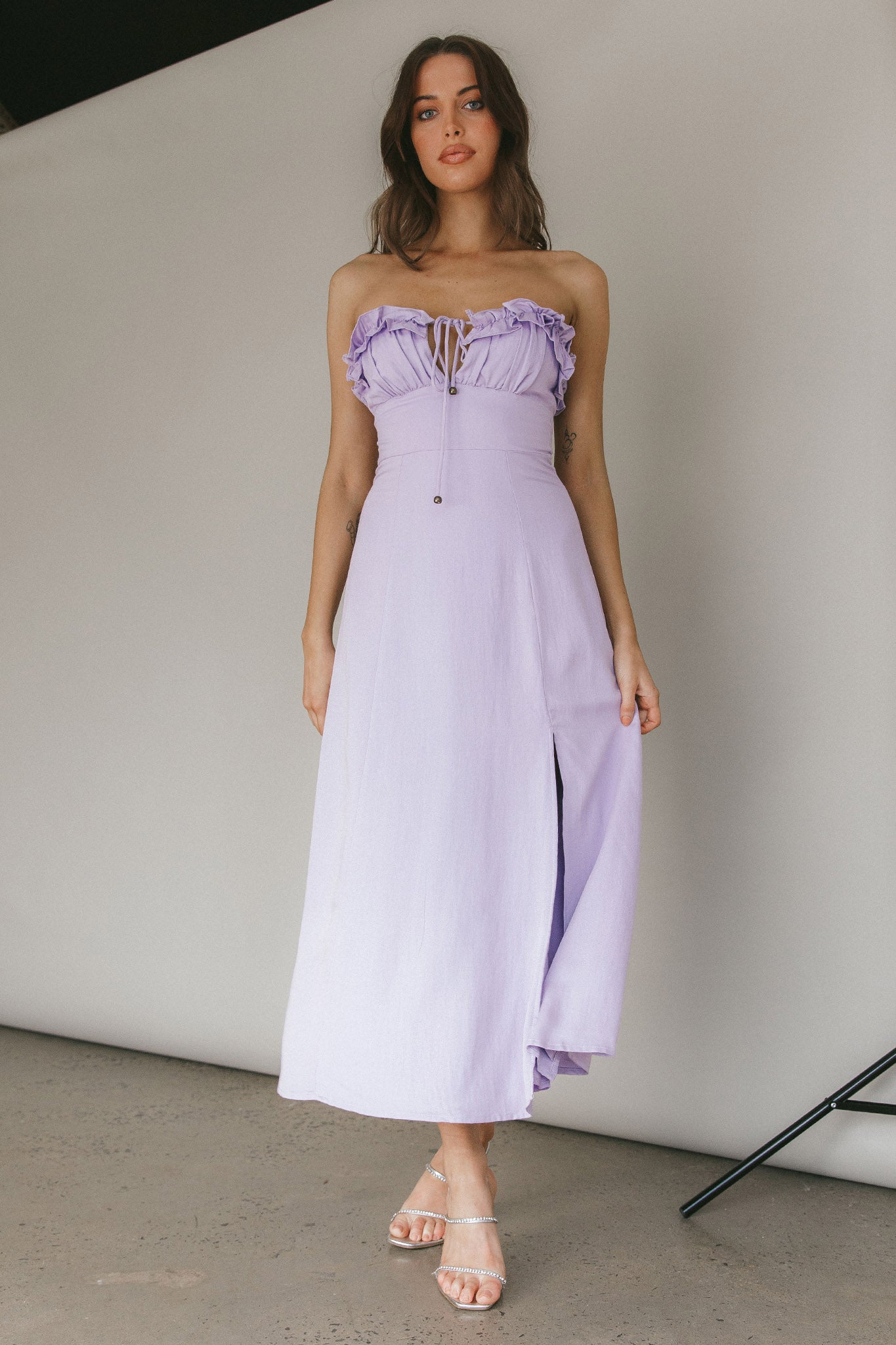 Under The Sun Tied Bust Midi Dress Lilac by Selfie Leslie