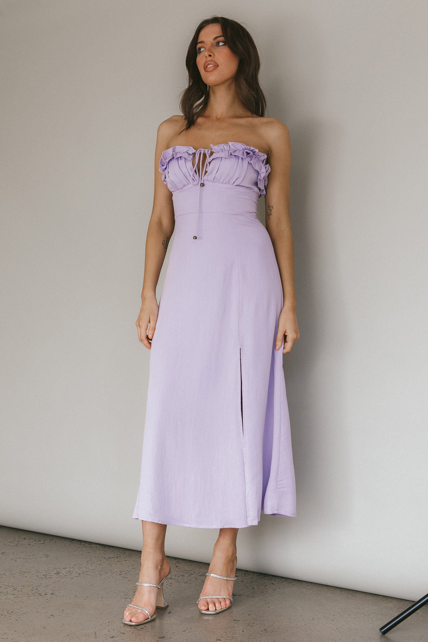 Under The Sun Tied Bust Midi Dress Lilac by Selfie Leslie