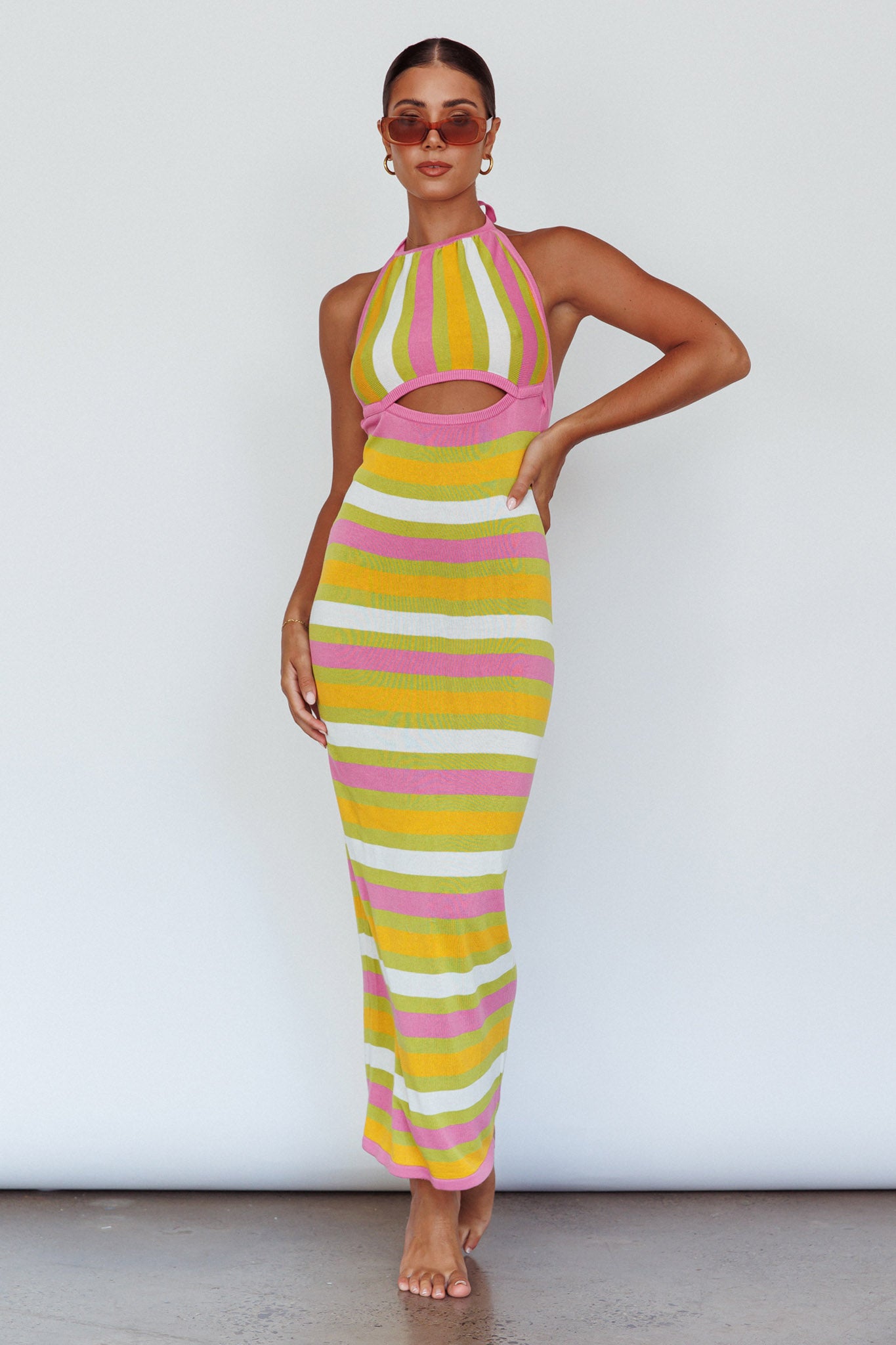 French Riviera Halterneck Knit Maxi Dress Green/Purple by Selfie Leslie