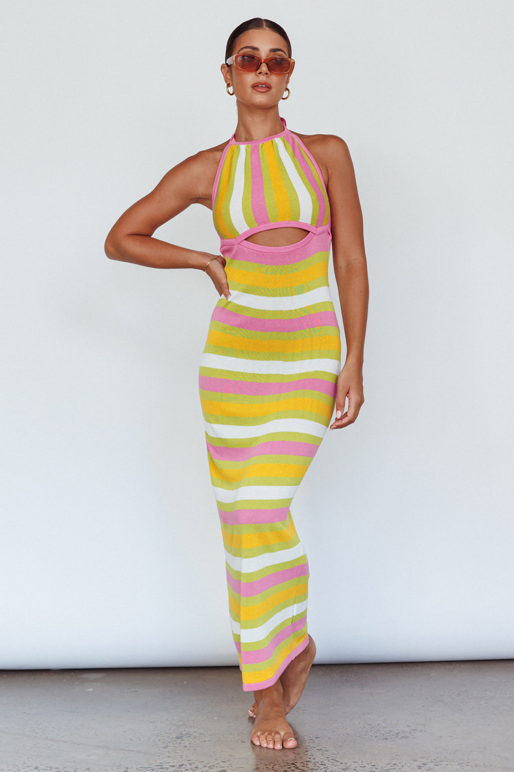 French Riviera Halterneck Knit Maxi Dress Green/Purple by Selfie Leslie