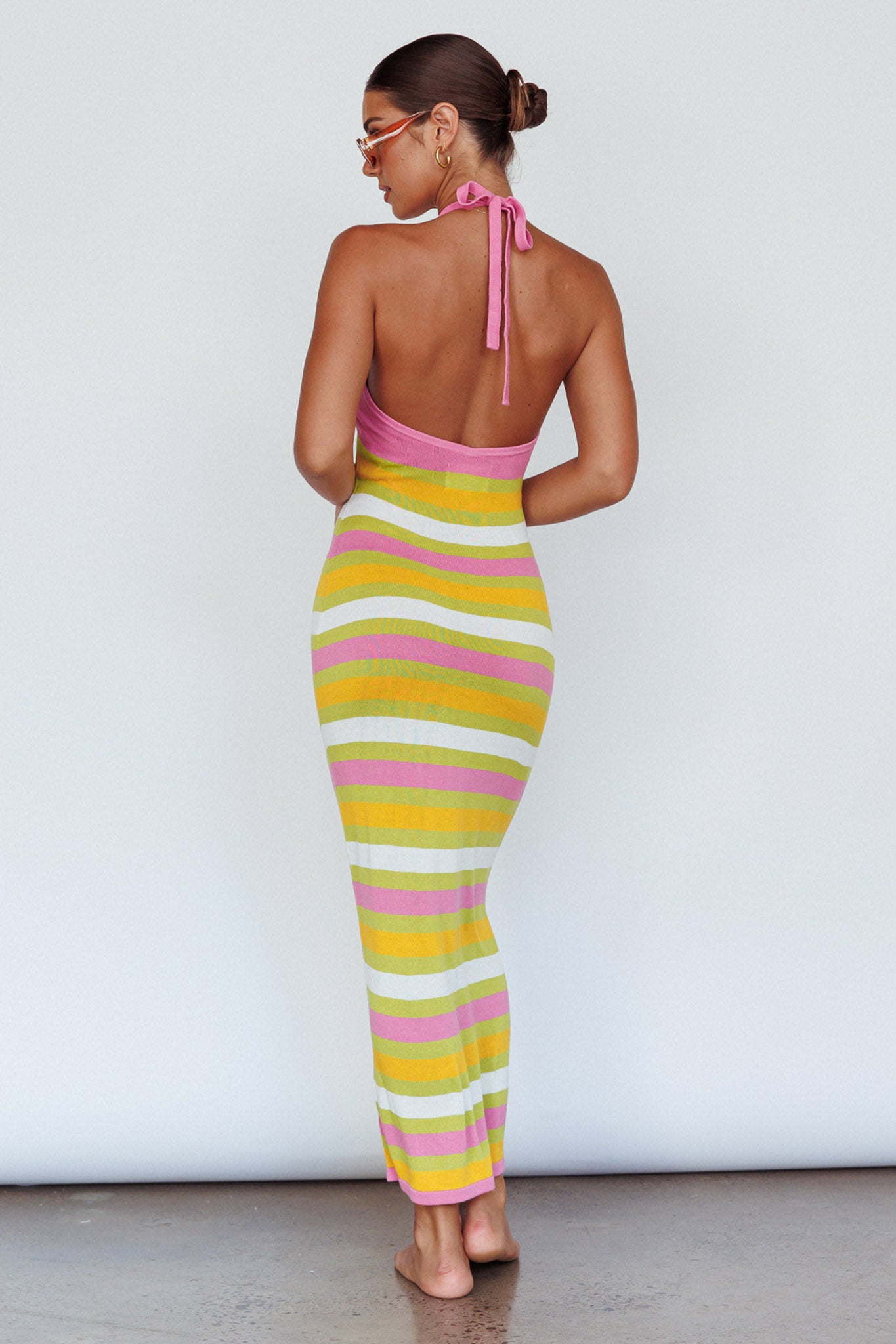 French Riviera Halterneck Knit Maxi Dress Green/Purple by Selfie Leslie