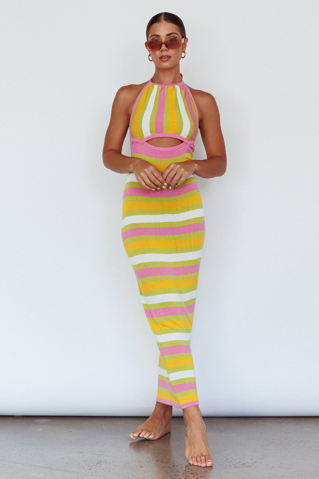 French Riviera Halterneck Knit Maxi Dress Green/Purple by Selfie Leslie