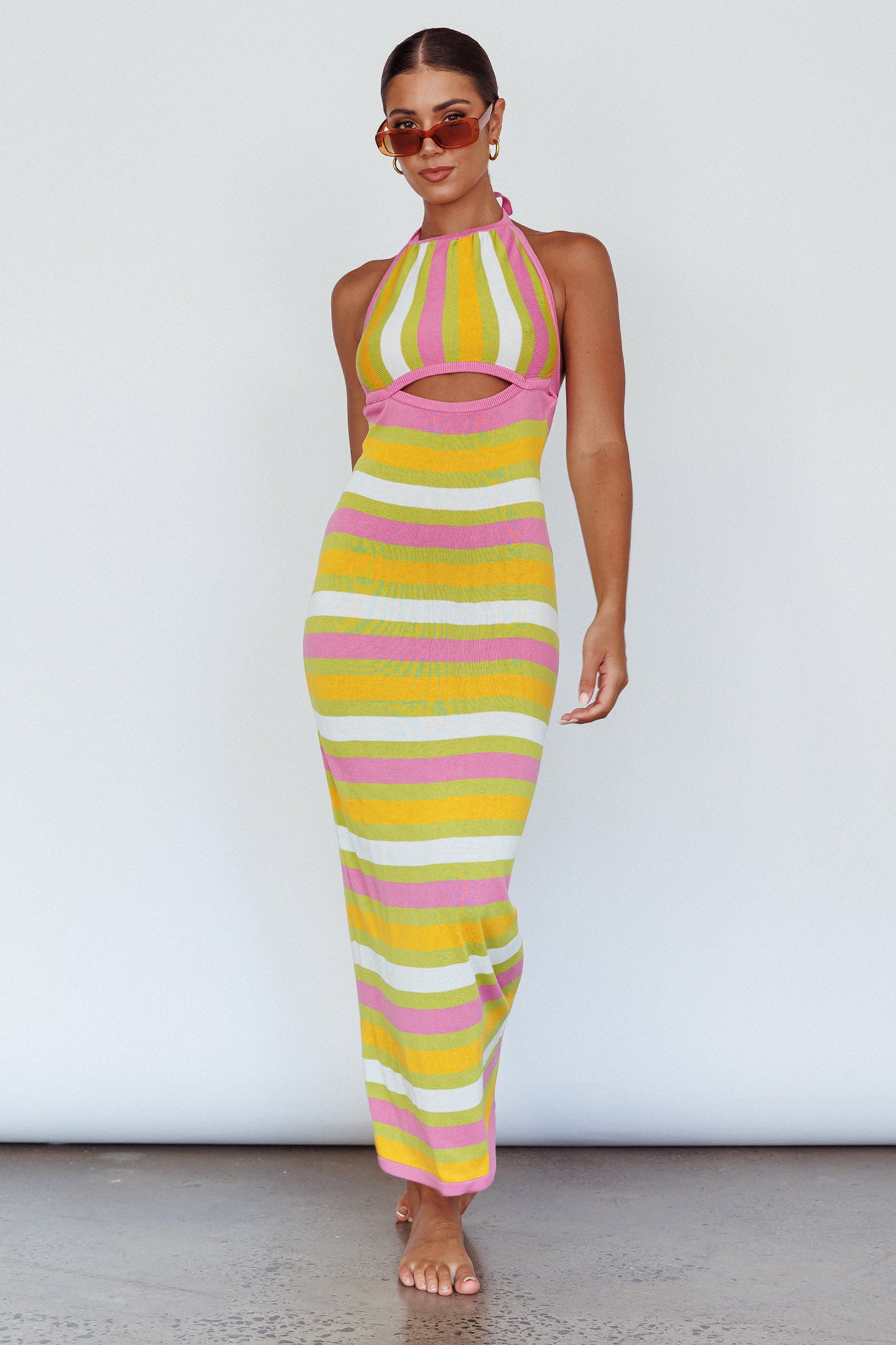 French Riviera Halterneck Knit Maxi Dress Green/Purple by Selfie Leslie