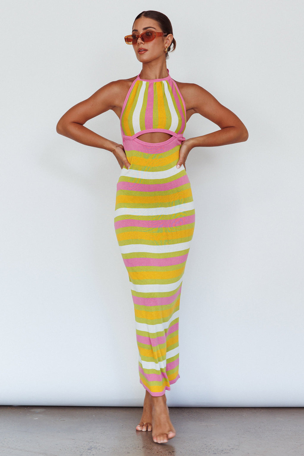 French Riviera Halterneck Knit Maxi Dress Green/Purple by Selfie Leslie