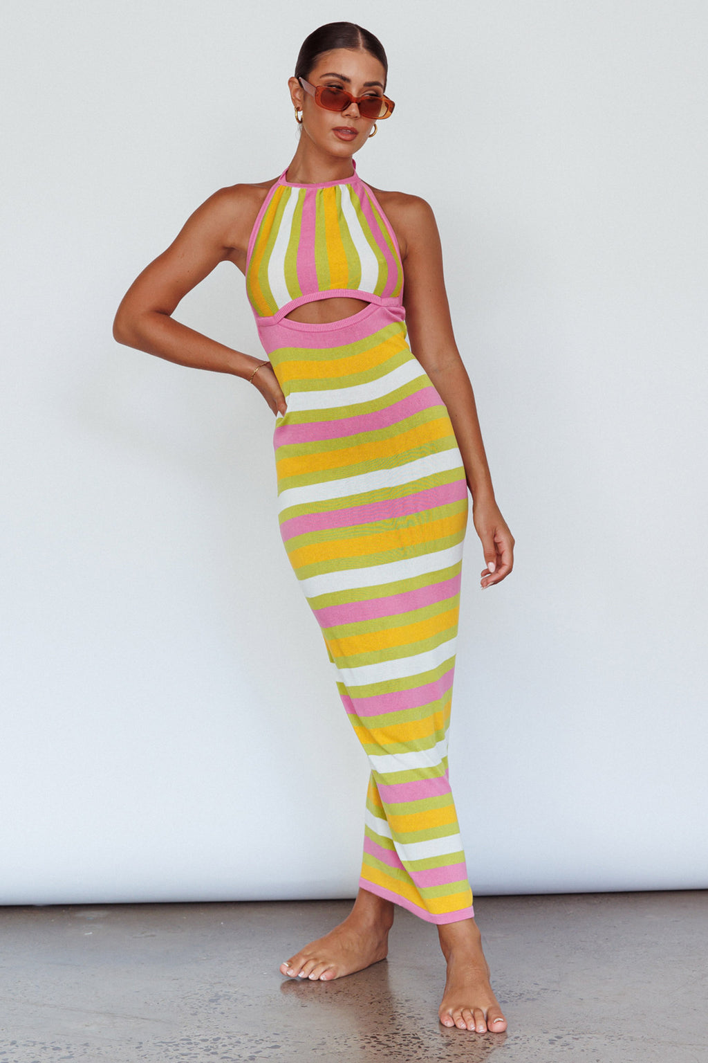 French Riviera Halterneck Knit Maxi Dress Green/Purple by Selfie Leslie